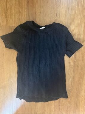 Kids Black Ribbed Short Sleeve Top